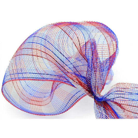 10" Red White Blue Plaid Poly Deco Mesh Ribbon