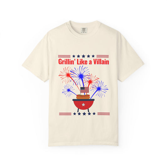 Grillin' Like a Villain Unisex T-Shirt | Patriotic BBQ Tee with Eagle Design
