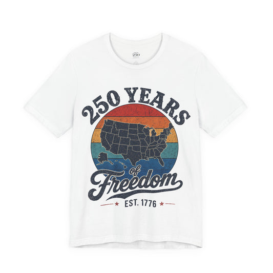 America 250 Distressed Map Tee — 250 Years of Freedom