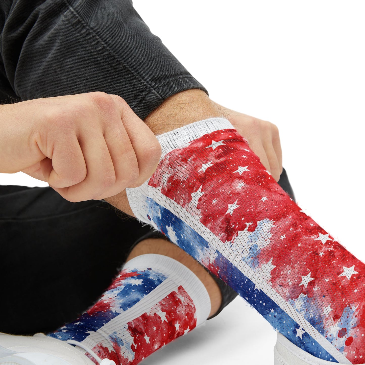 Patriotic Tie-Dye Crew Socks – Red, White & Blue All-Over Sublimation Print