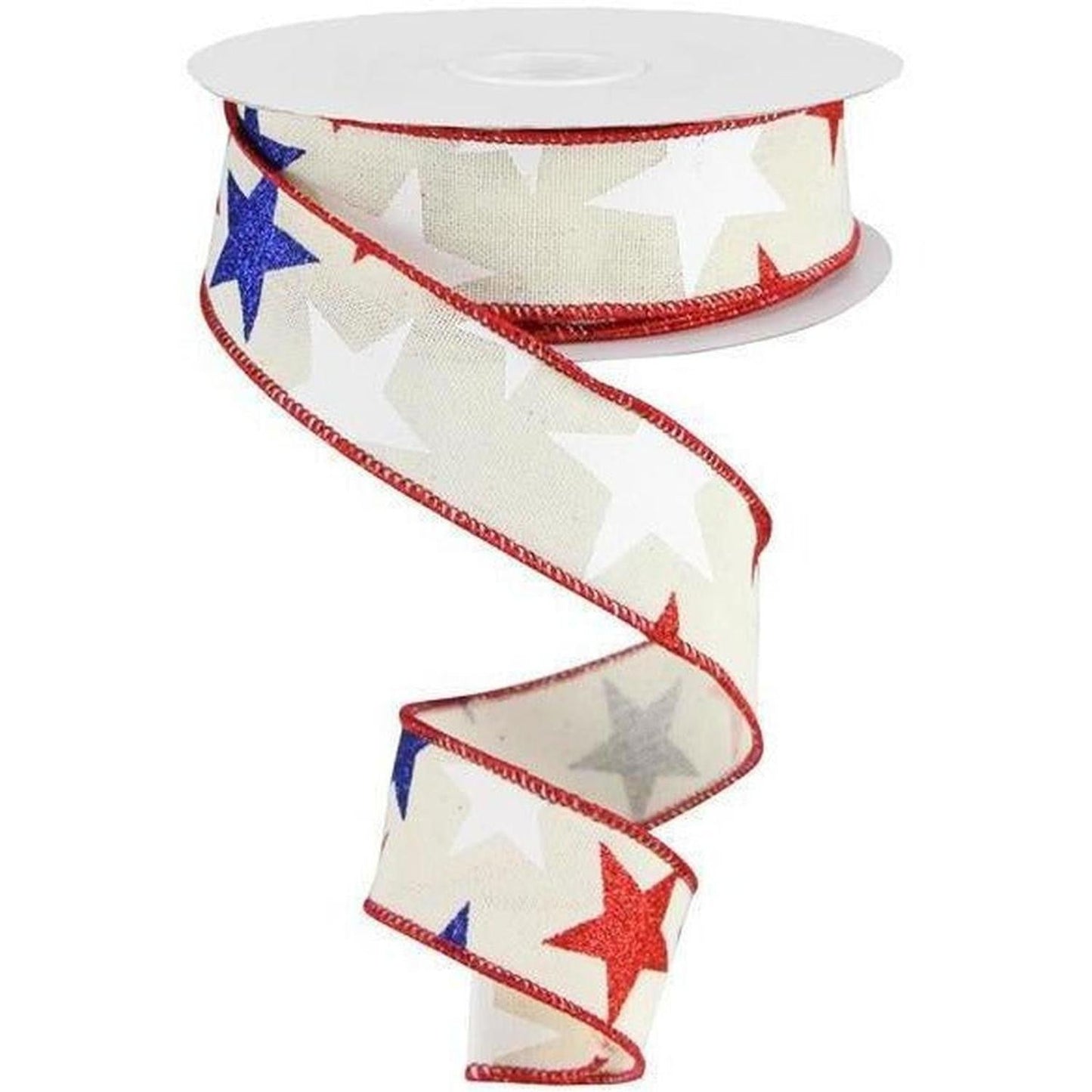1.5" Ivory Cotton Ribbon: Patriotic Stars (10 Yards)