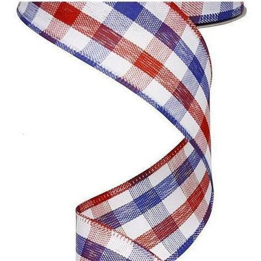1.5" Patriotic Gingham Plaid Ribbon: Red, White & Blue (10 Yards)