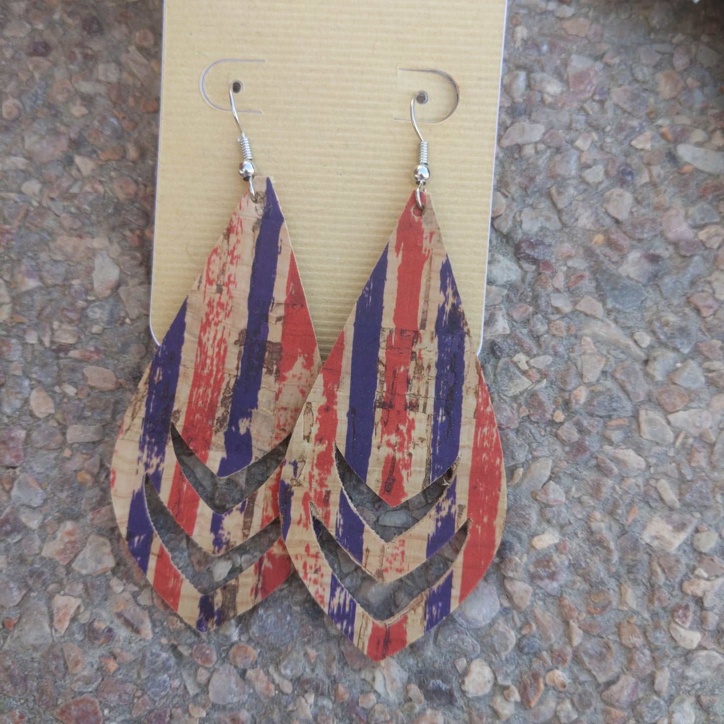Handmade Patriotic Cork Earrings – Lightweight USA Flag Design