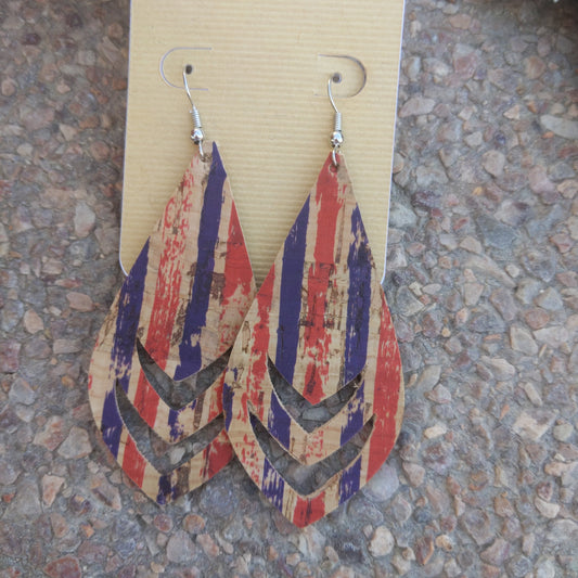 Handmade Patriotic Cork Earrings – Lightweight USA Flag Design