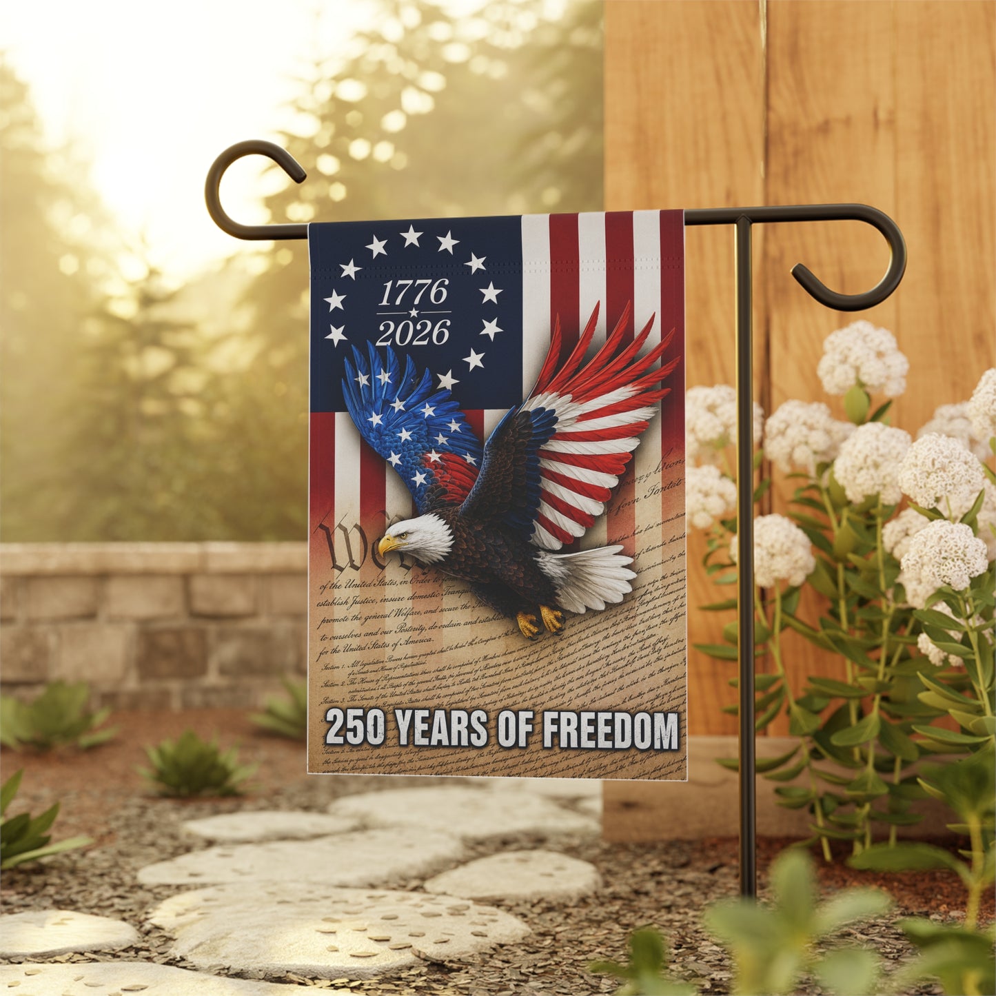 250 Years of Freedom Patriotic Garden Flag — 1776-2026 Eagle USA Banner