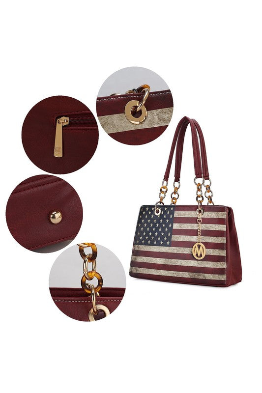 Nevaeh American Flag Shoulder Bag - Patriotic Vegan Leather Handbag