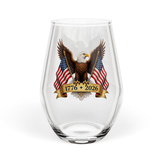 Stemless wine glass America 250 eagle and flag design 4th of July gift