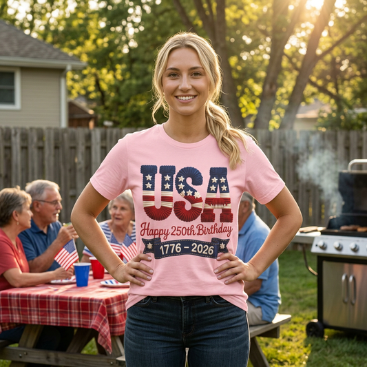 America 250 Distressed Flag Tee — 1776 to 2026 Patriotic Birthday Shirt