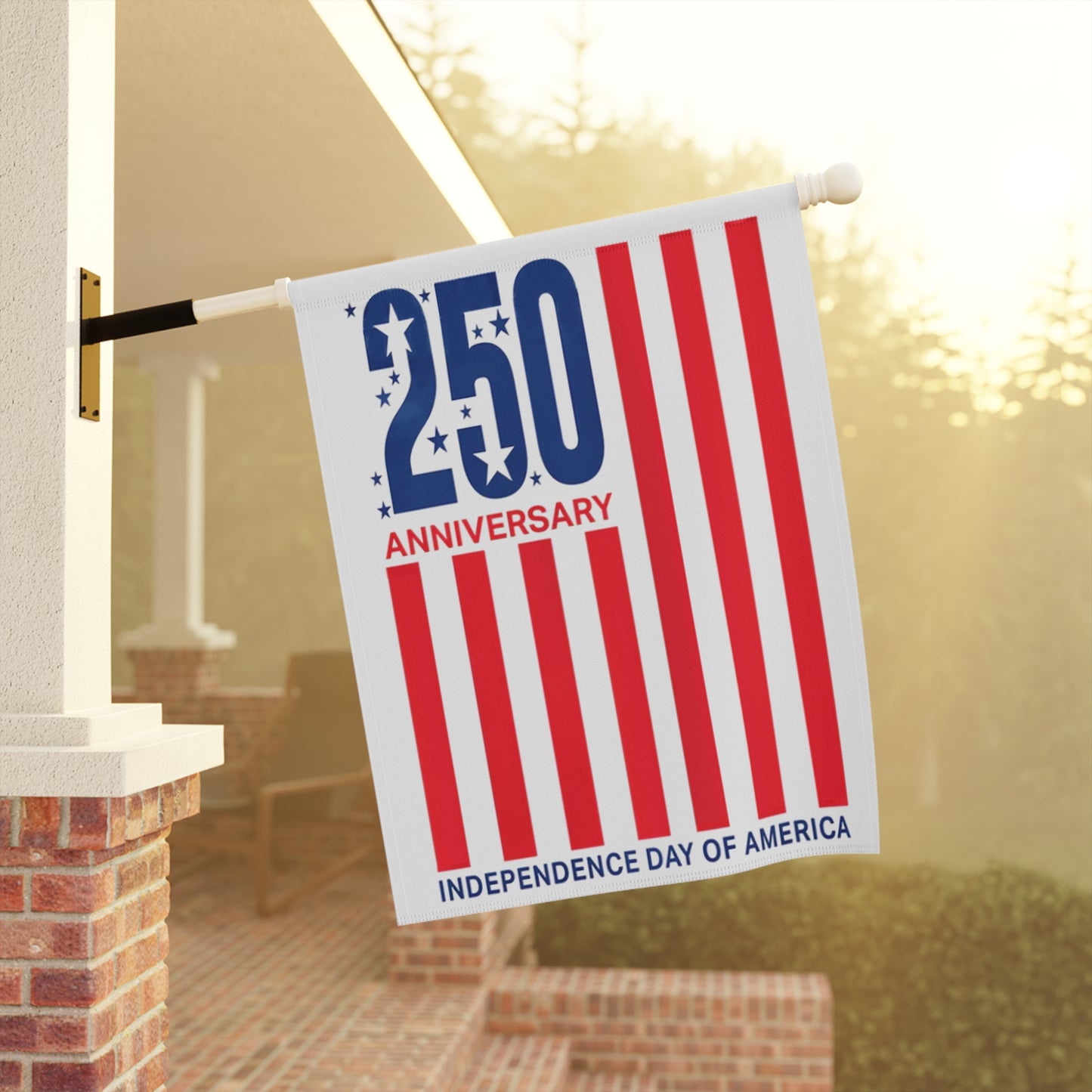 America 250 Independence Day Garden Flag — Patriotic Anniversary Banner