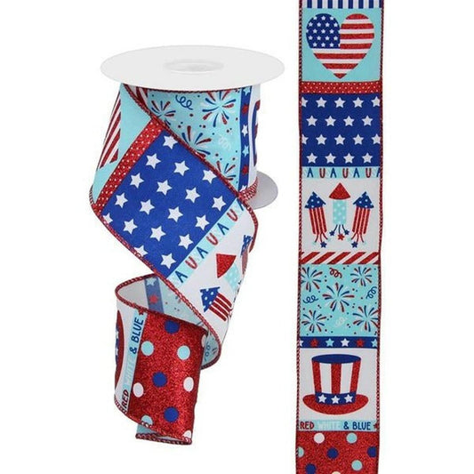 2.5" Patriotic Block Ribbon: White (10 Yards)