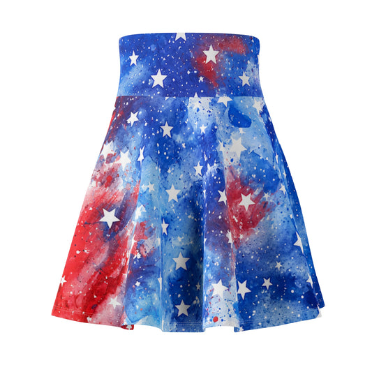 Patriotic Red White & Blue Star Skater Skirt — Women’s 4th of July AOP