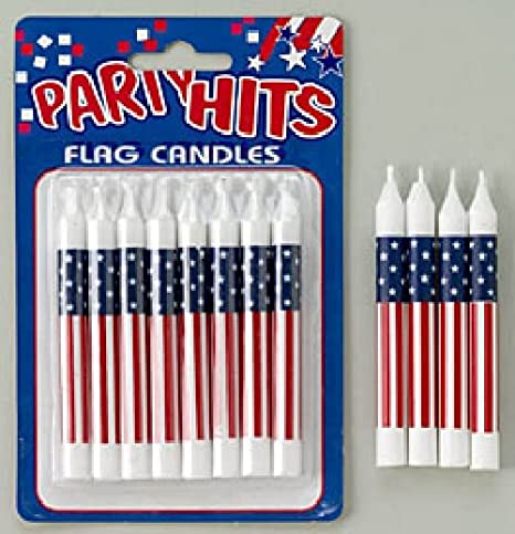 Patriotic Birthday Candles 8 Pack - Red White Blue Flag Candles 3.25 Inch