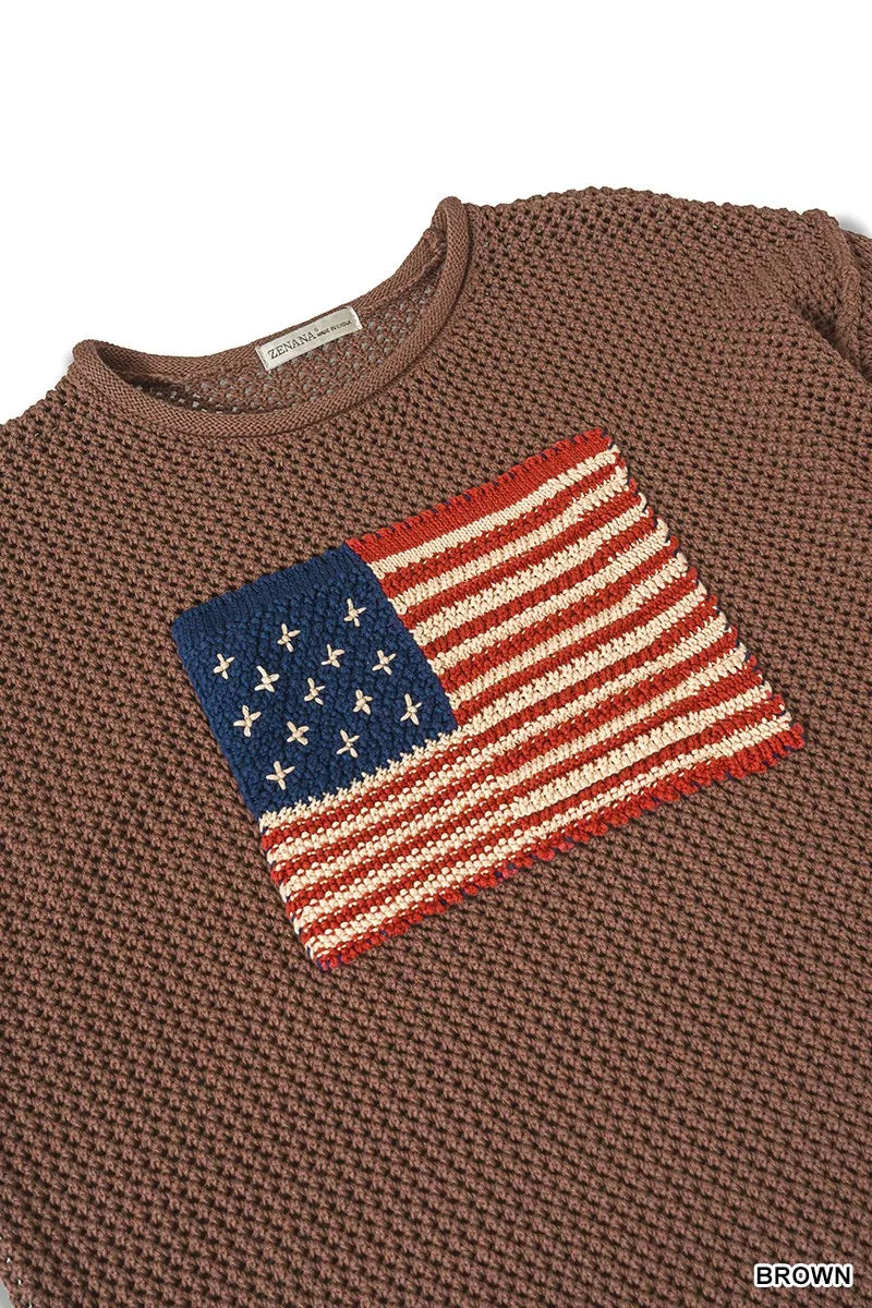 Zenana American Flag Crew Neck Sweater