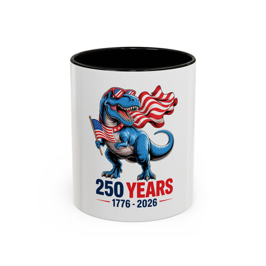 Rex Revere Patriotic T-Rex Mug — America 250 Years 1776–2026 Coffee Cup