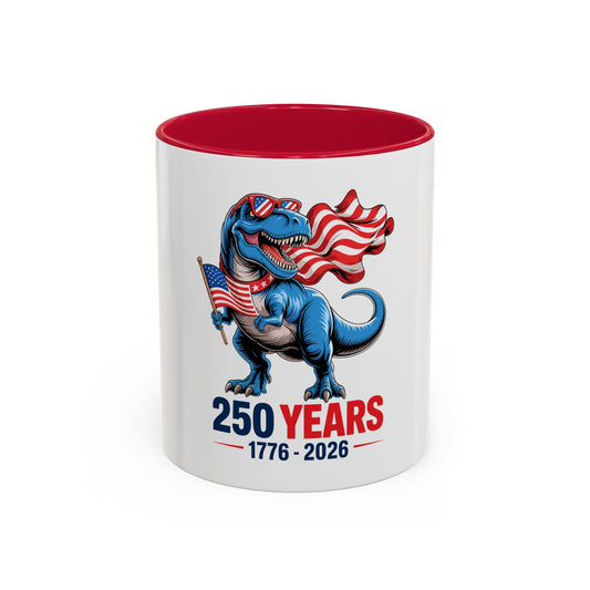 Rex Revere America 250 Mug — Patriotic T-Rex Coffee Cup