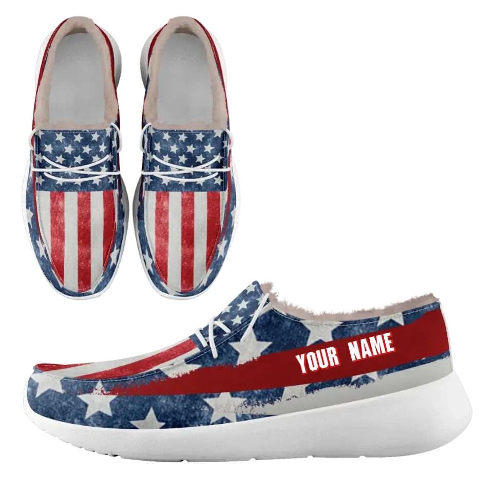 Personalized USA Flag Sneakers - Custom Stars & Stripes Loafer Shoes