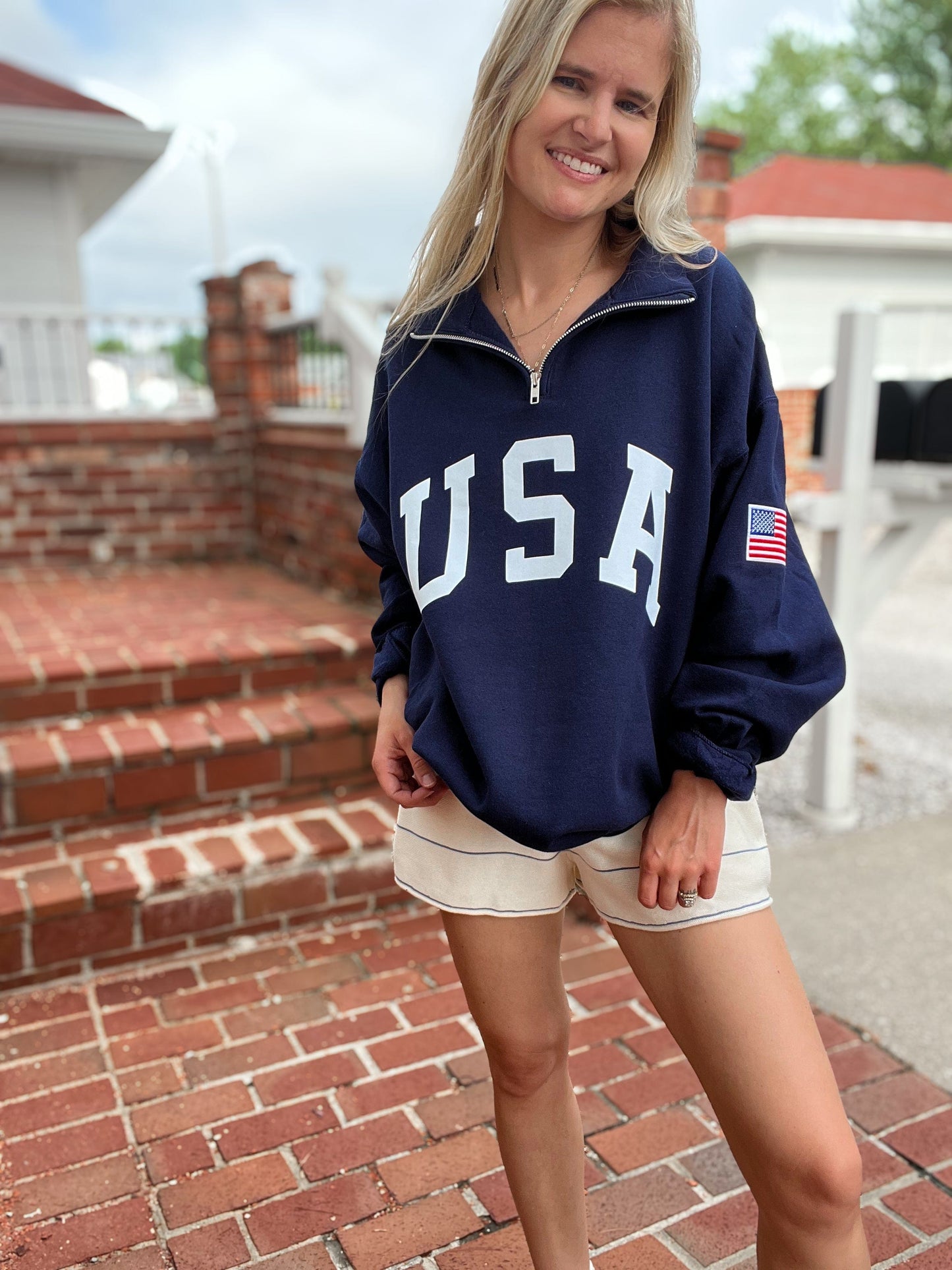 Retro USA Navy 1/4 Zip Pullover - Patriotic | Wild Kard Vintage