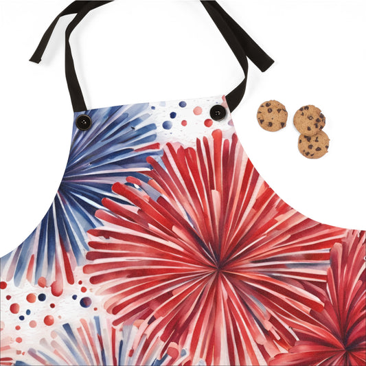 America 250 Patriotic Fireworks Apron — Red White & Blue BBQ Apron