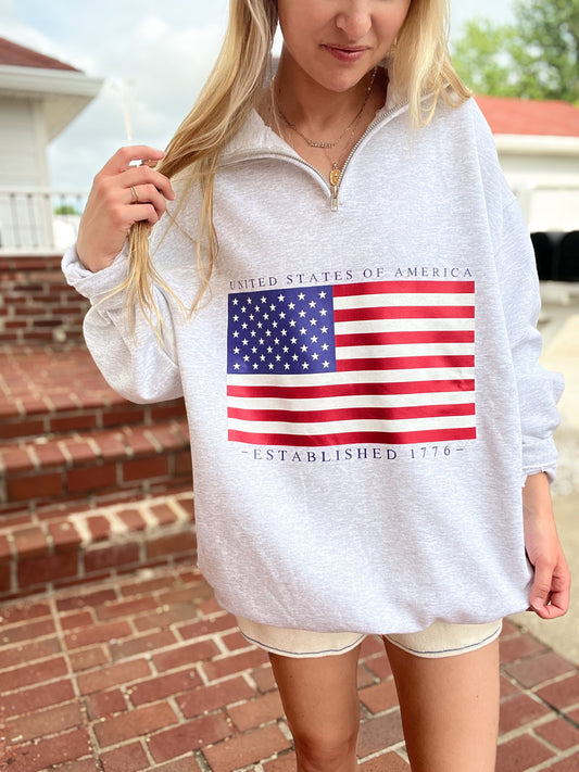All American Flag 1/4 Zip Pullover - Patriotic | Wild Kard