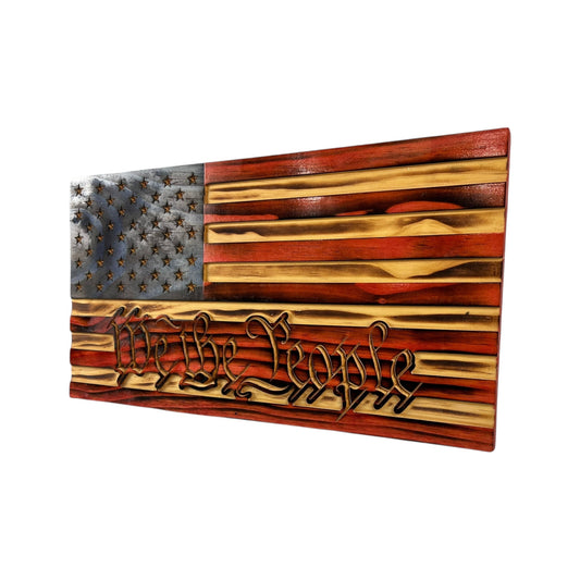 Wooden American Flag with "We the People" Engraving