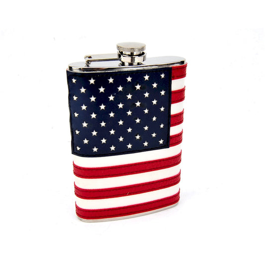 8oz American Flag Flask – Stitched Leather Wrap | Shop250America