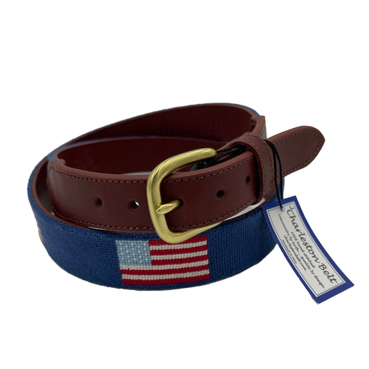 American Flag Needlepoint Belt – Handstitched Patriotic | Charleston Belt
