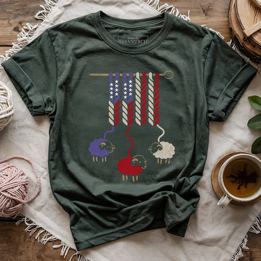 America Wool T-Shirt - Patriotic Yarn Art Design for Knitters & Crocheters