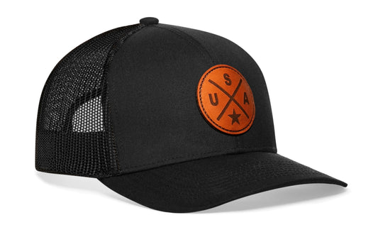 USA Trucker Hat Leather | Black America Snapback