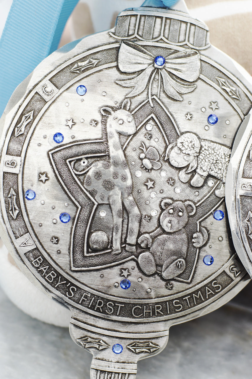 Detail of Baby Boy's First Christmas Ornament with crystals