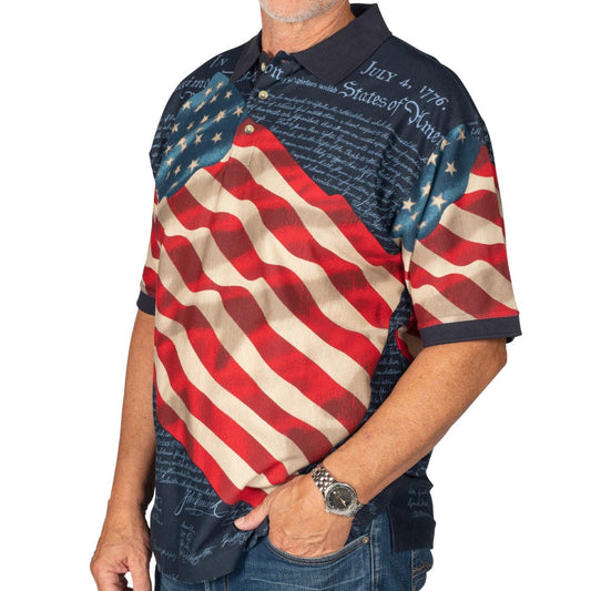 Men's Waving American Flag Cotton Polo Shirt - Patriotic Design