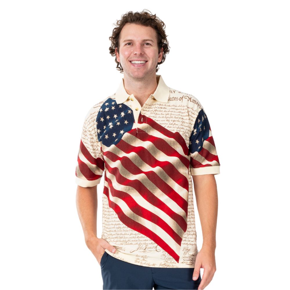 Waving Flag Men's Cotton Polo Shirt - Patriotic | Flag Shirt