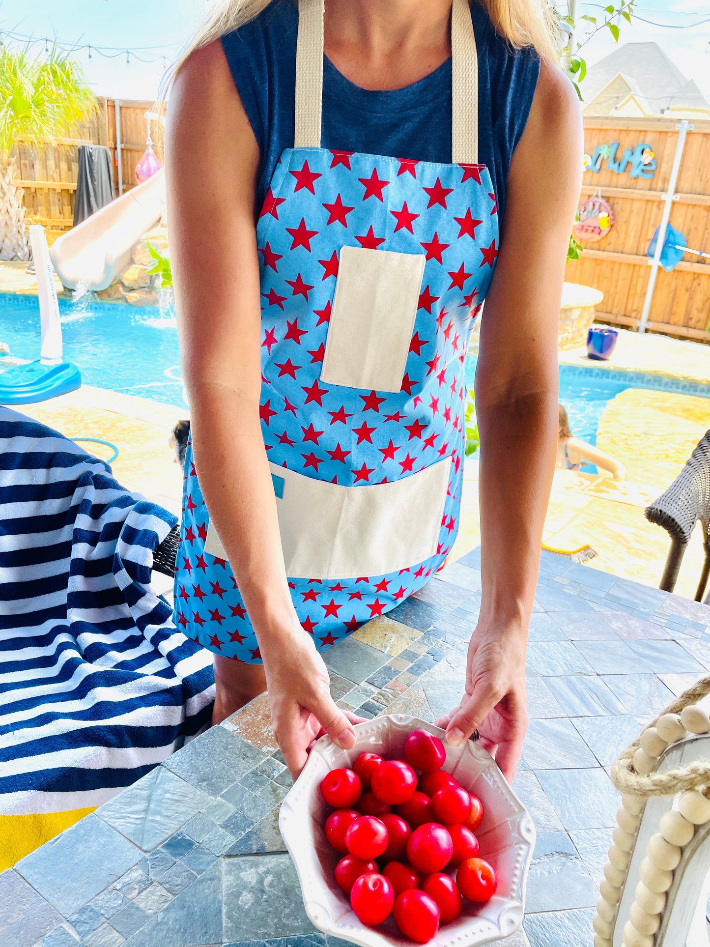 Betsy Ross Apron - Handcrafted American Flag Cotton Kitchen Apron