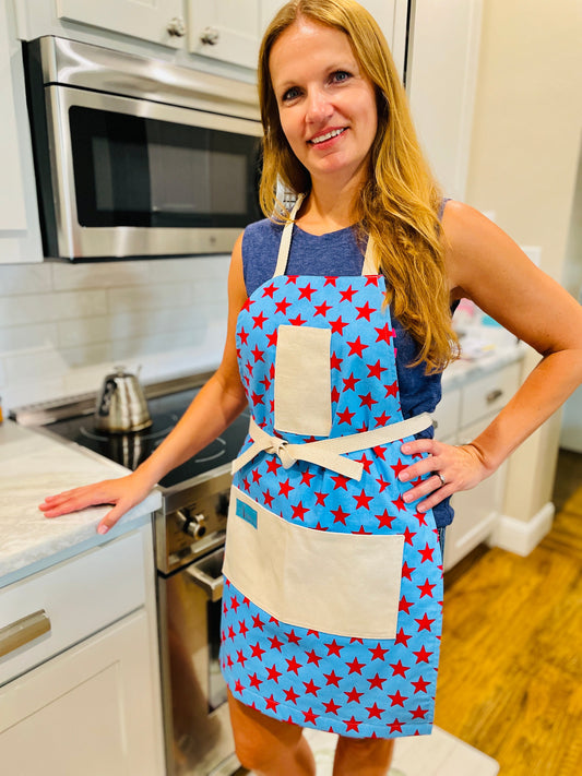 Betsy Ross Apron - Handcrafted American Flag Cotton Kitchen Apron