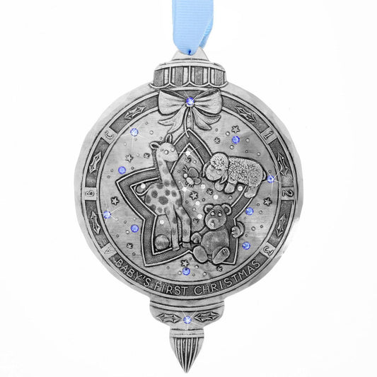 Baby Boy's First Christmas Ornament with crystals by Wendell August Forge