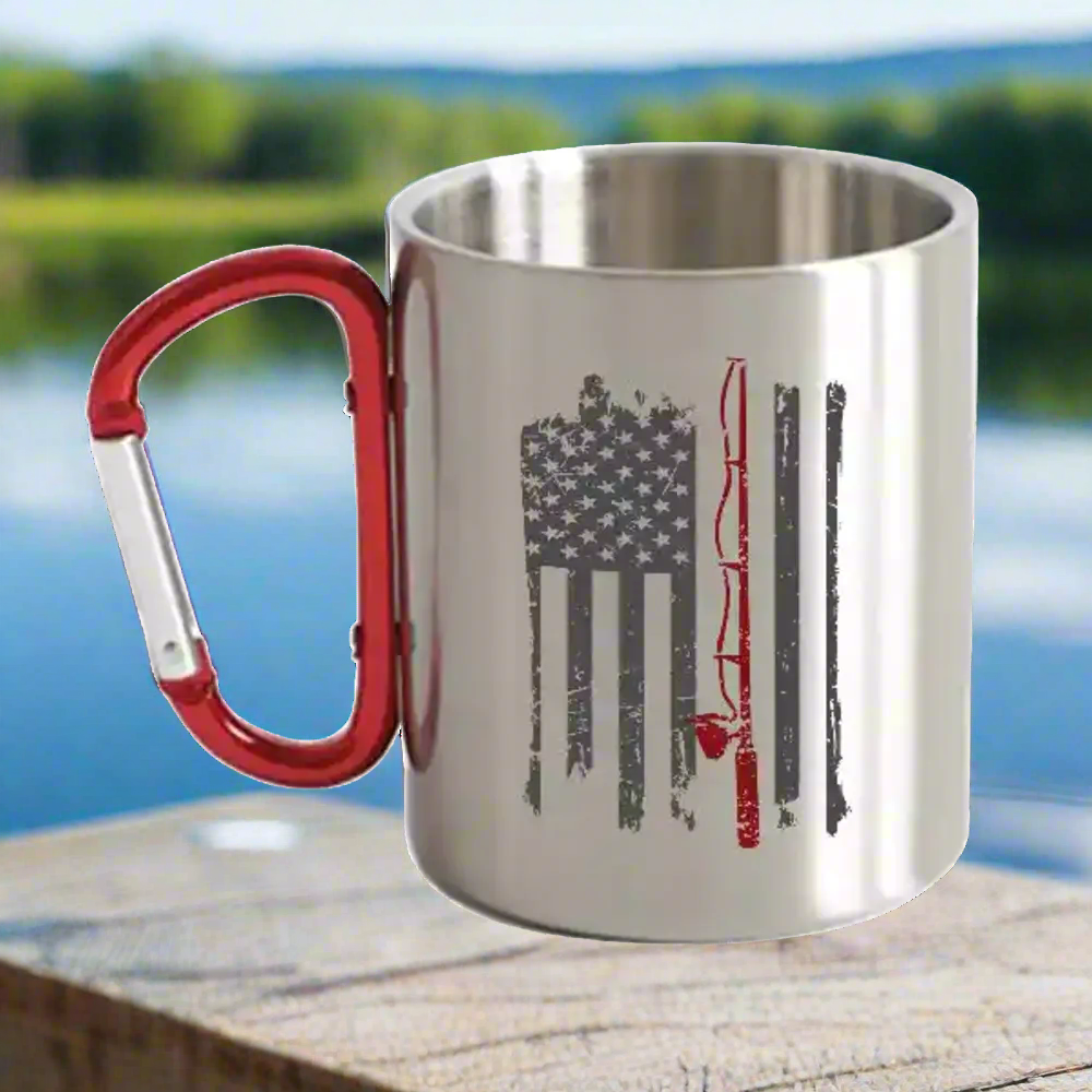 Fishing Rod Flag Carabiner Mug – 12oz Stainless | Shop250America