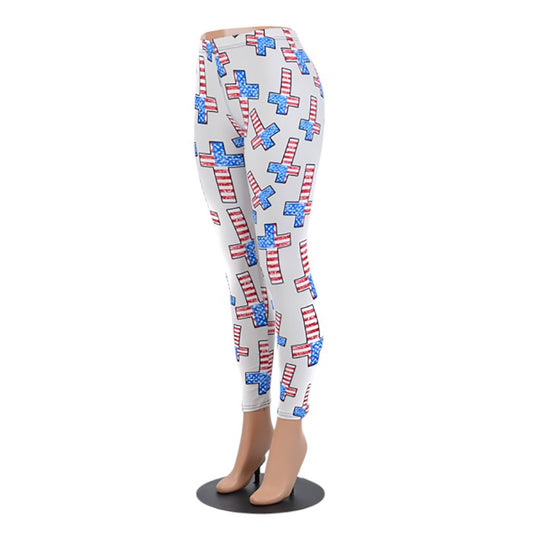 American Flag Cross Pattern Leggings — Madeline Love