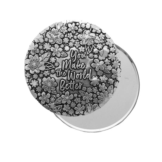 You Make the World Better Hand Mirror by Wendell August Forge — top view