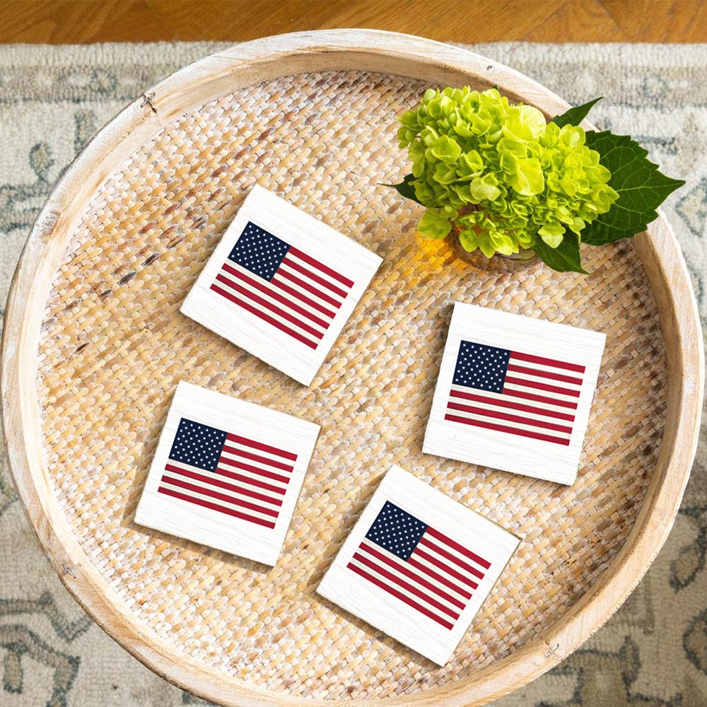American Flag Coaster Set – Wooden Patriotic | Shop250America