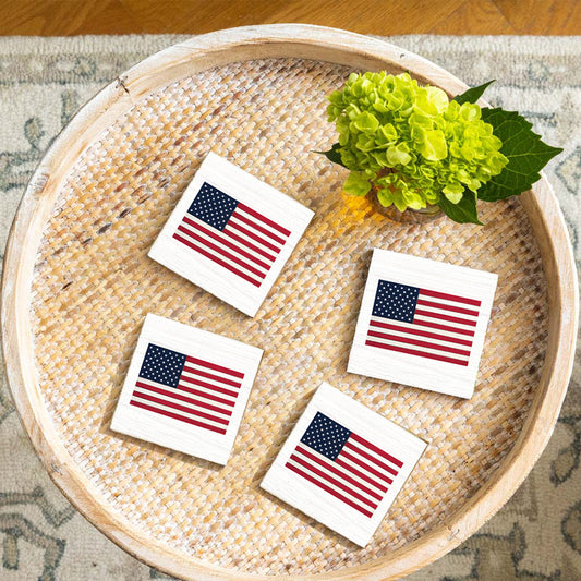 American Flag Coaster Set – Wooden Patriotic | Flags of Valor