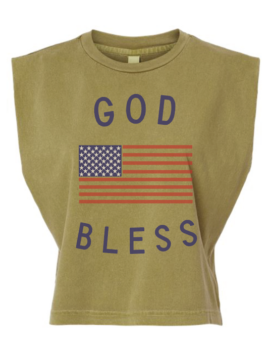 God Bless America Vintage Faded Muscle Tank - Patriotic Unisex Tank Top