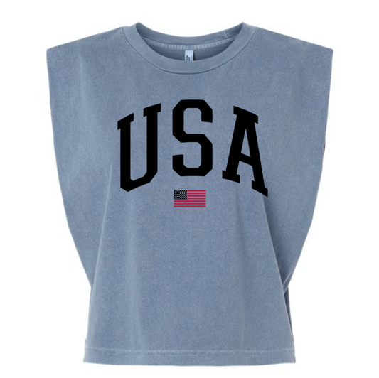 USA Varsity Cropped Tank - Patriotic Unisex Relaxed Fit Tank Top
