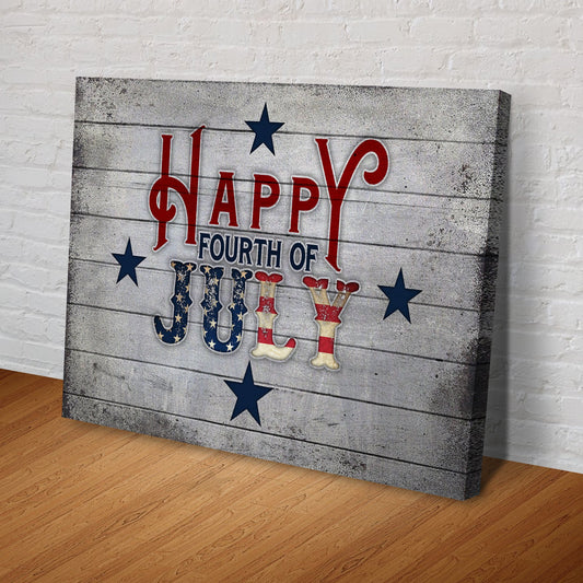 Happy Fourth of July Sign – Patriotic Canvas Wall Art Decor