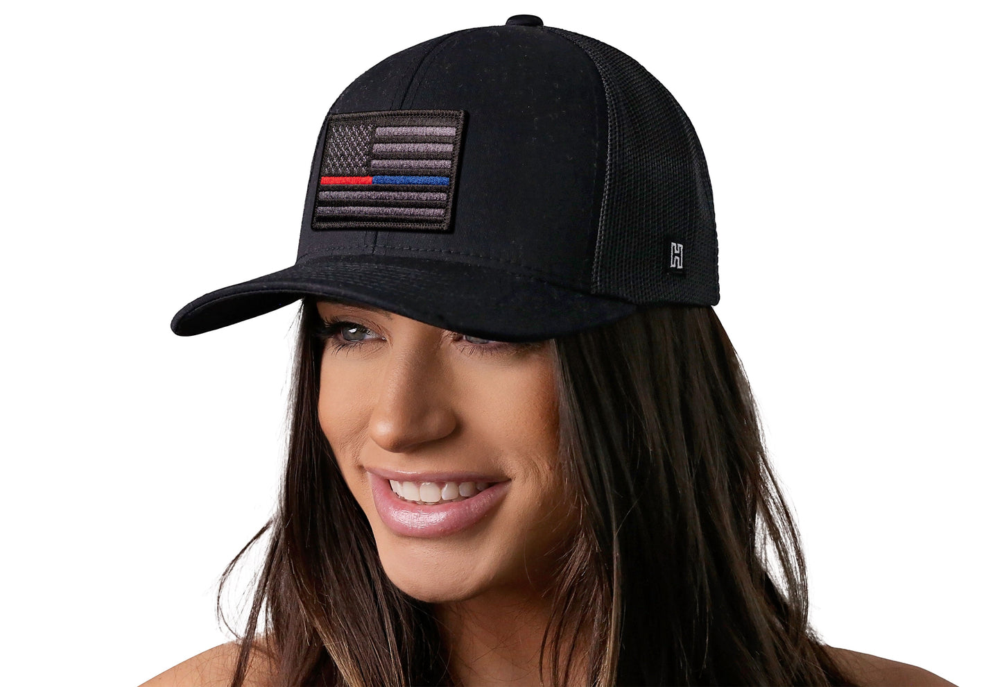 Thin Red and Blue Line Trucker Hat | Black Police And Fire Tactical Snapback