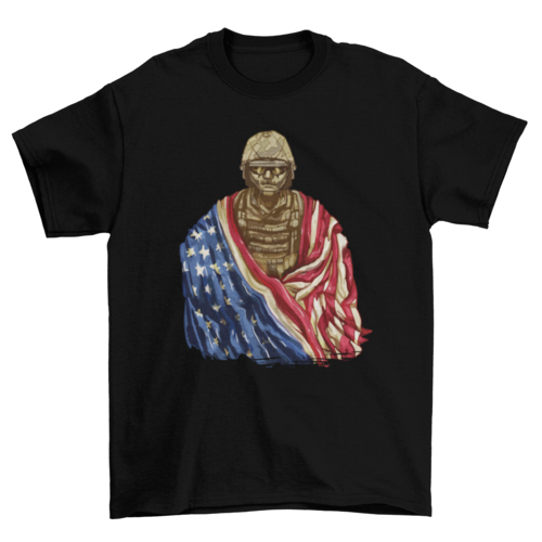 Soldier with american flag t-shirt