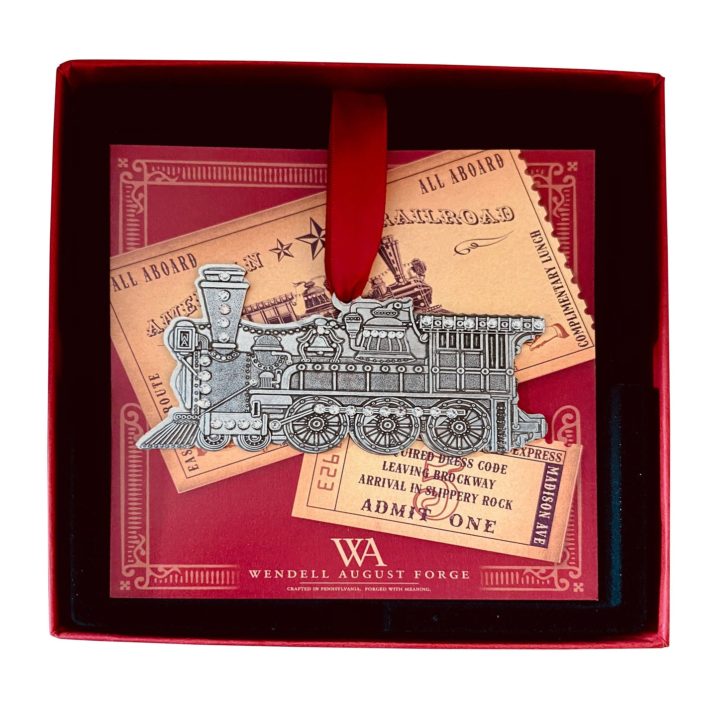 Vintage Locomotive Ornament - Hand-Hammered Aluminum with Austrian Crystal