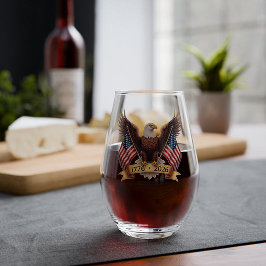 America’s 250th Anniversary “Wings of Freedom” Stemless Wine Glass – 1776–2026 Edition