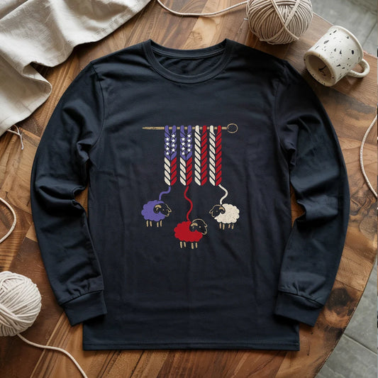 America Wool Long Sleeve T-Shirt - Patriotic Yarn Art for Knitters & Crocheters