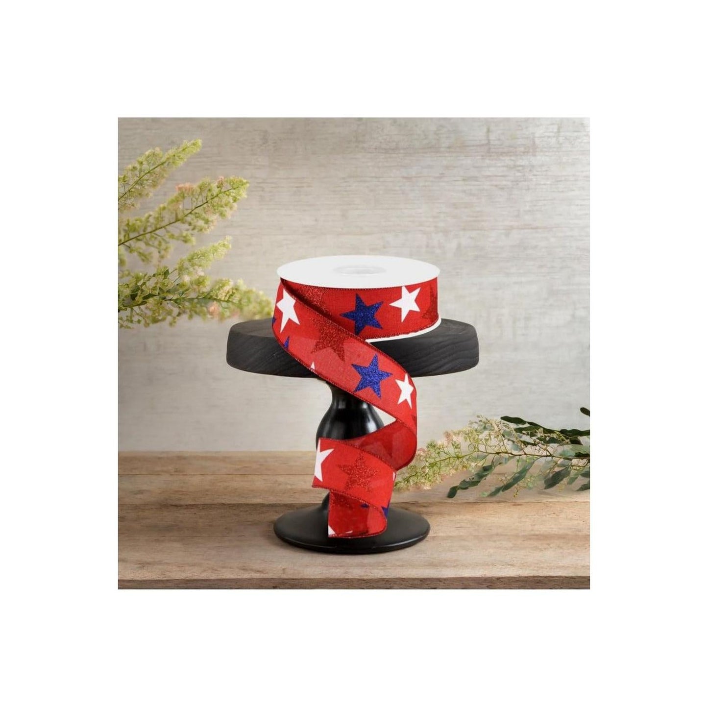 1.5" Red Royal Canvas Ribbon: Patriotic Stars (10 Yards)