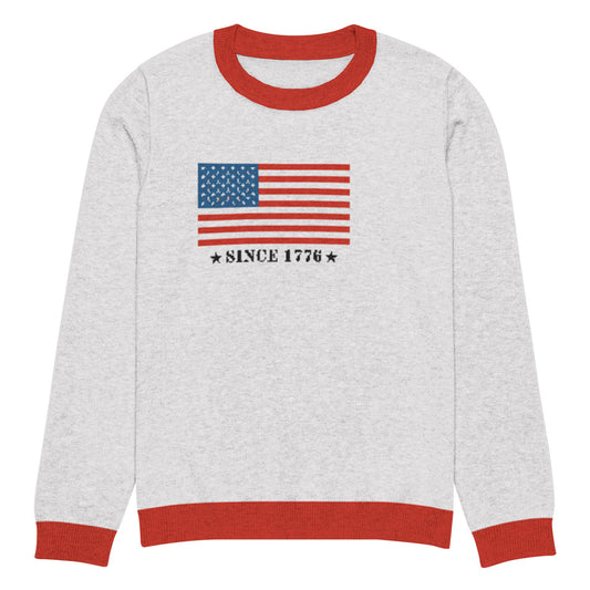 American Flag Since 1776 Knit Crew Neck Sweater | Shop250America