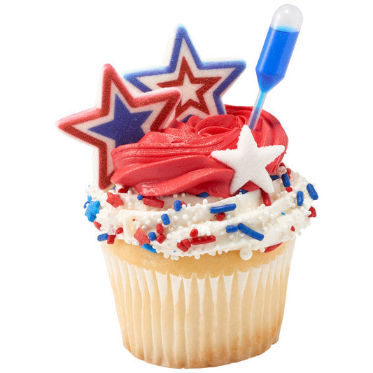 Patriotic Star Sugar Decorations 120 Count - Red White Blue Edible Cake Toppers
